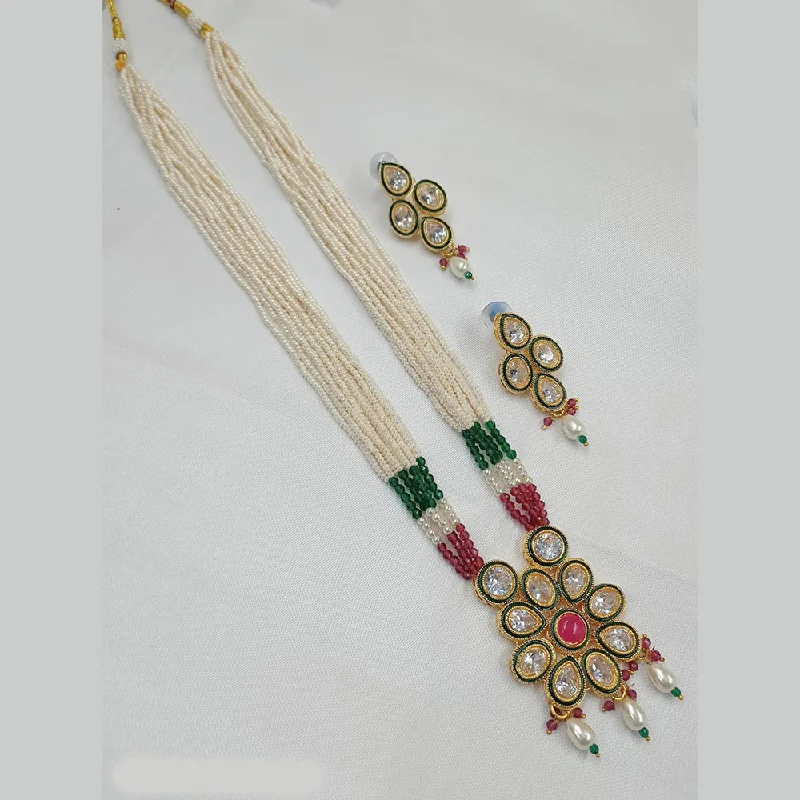 women's open circle necklace-Padmawati Bangles Gold Plated Crystal Stone And Pearl Necklace Set