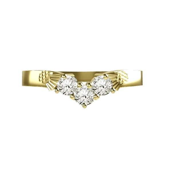 women's baroque engagement ring-Three Diamond Wishbone Double Thistle Wedding Ring in Yellow Gold