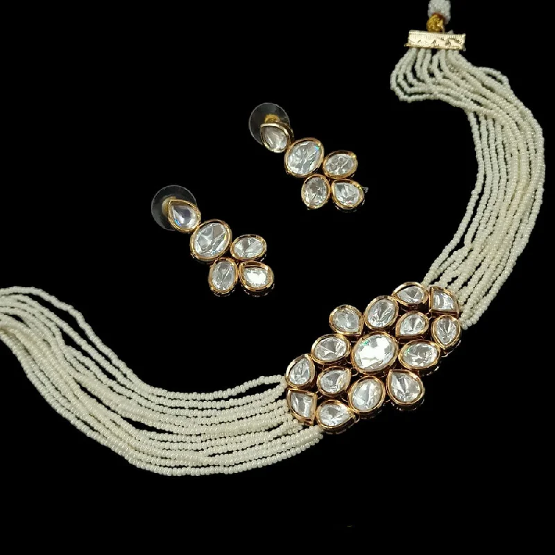 women's oval necklace-Padmawati Bangles Gold Plated Kundan And Pearl Choker Necklace Set