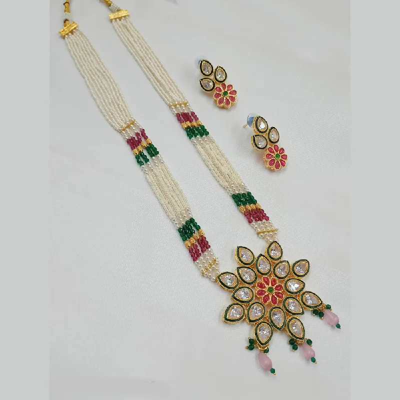 women's Edwardian necklace-Padmawati Bangles Gold Plated Crystal Stone And Pearl Necklace Set