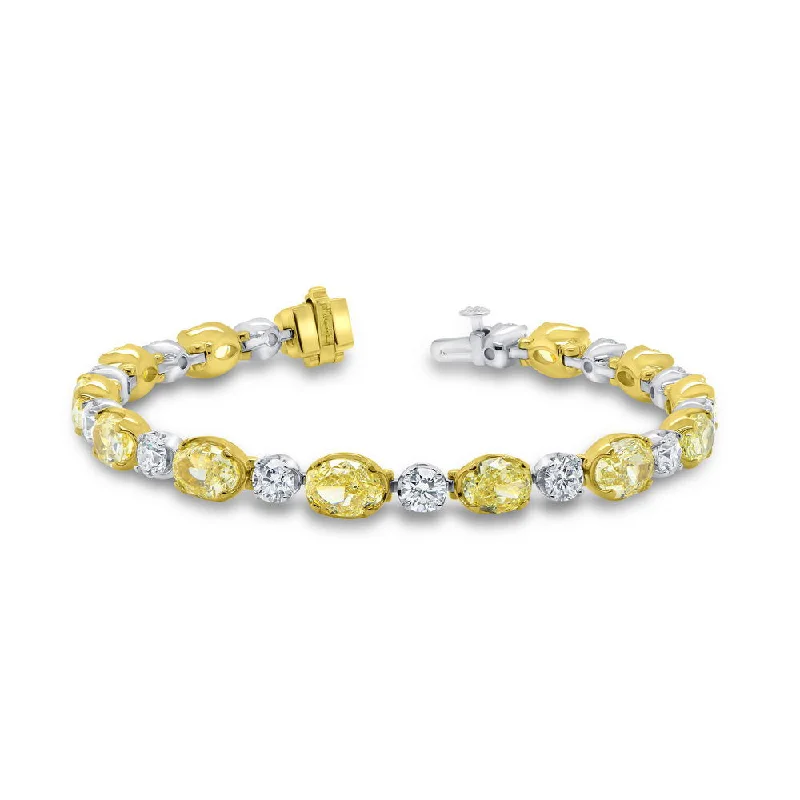 women's romantic necklace-Uneek Natureal Collection Oval Shaped Fancy Light Yellow Diamond Link Bracelet