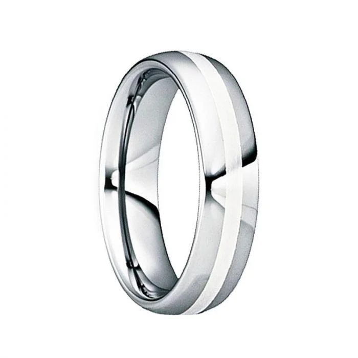 women's classic engagement ring-VALERIANUS Tungsten Carbide Wedding Ring with Silver Inlay & Polished Center - 6mm