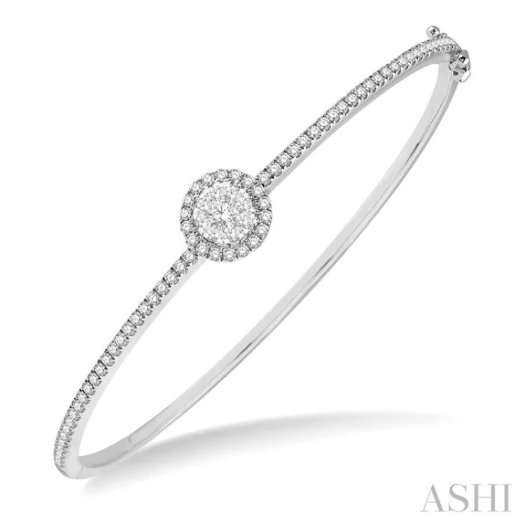 women's formal necklace-1 ctw Circular Lovebright Round Cut Diamond Stackable Bangle in 14K White Gold