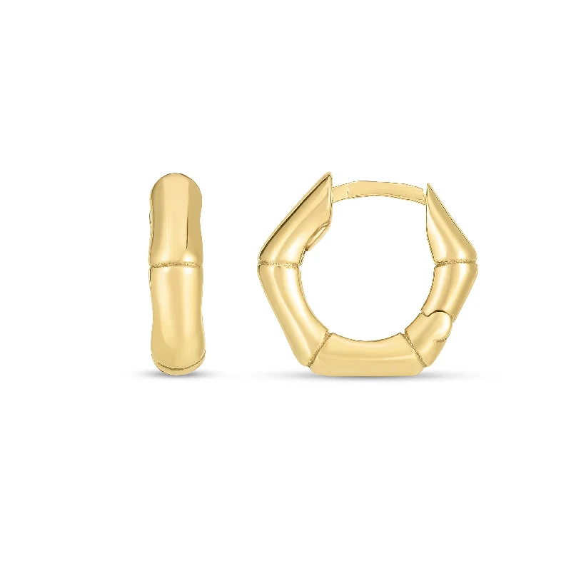 women's rose gold ring-14K Bamboo Huggie Hoops