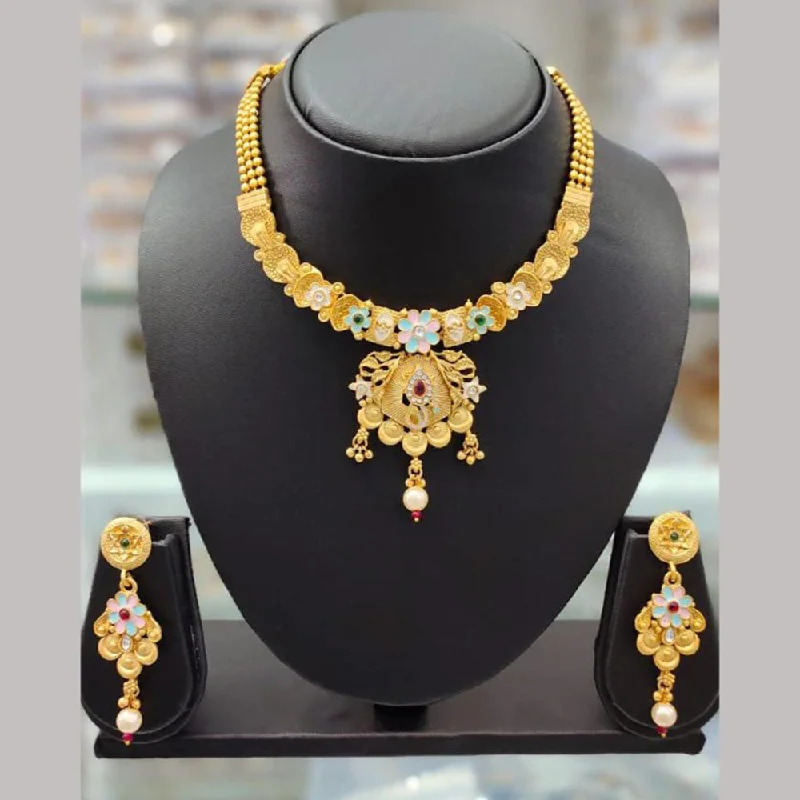 women's antique necklace-Anjali Jewellery Gold Plated Pota Stone Meenakari Necklace Set