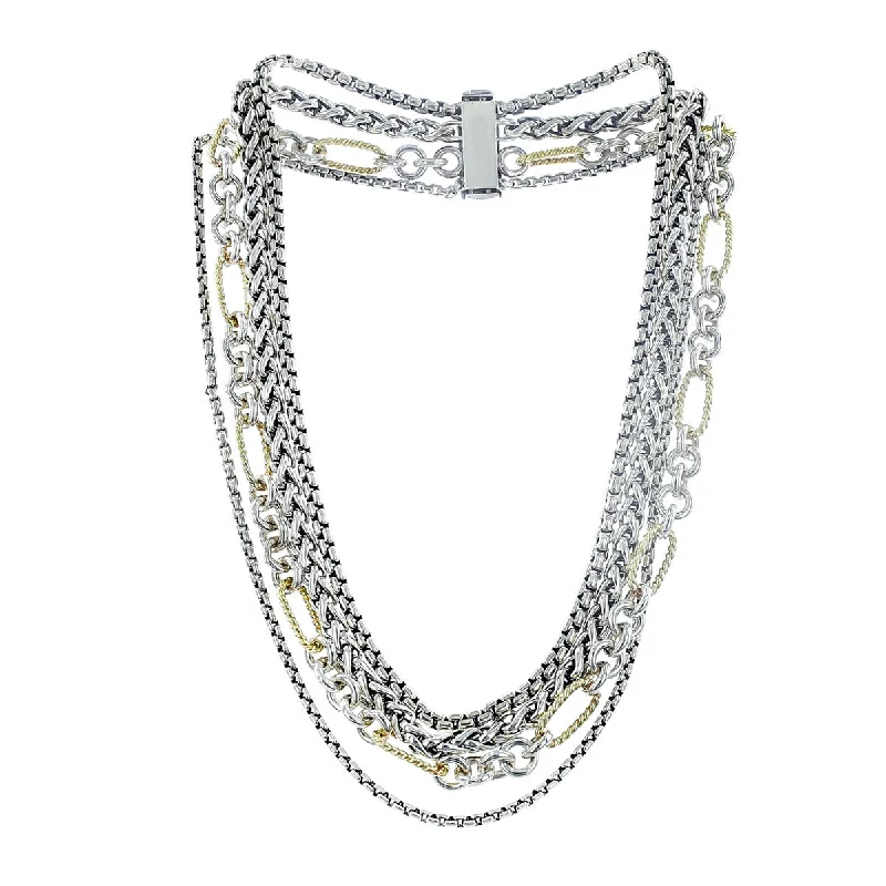 women's engagement necklace-David Yurman Two Tone Four Row Chain Necklace