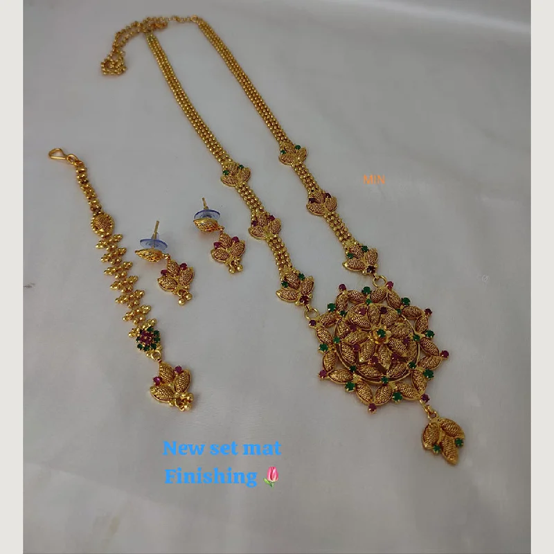 women's floral necklace-Lucentarts Jewellery Gold Plated Long  Necklace Set