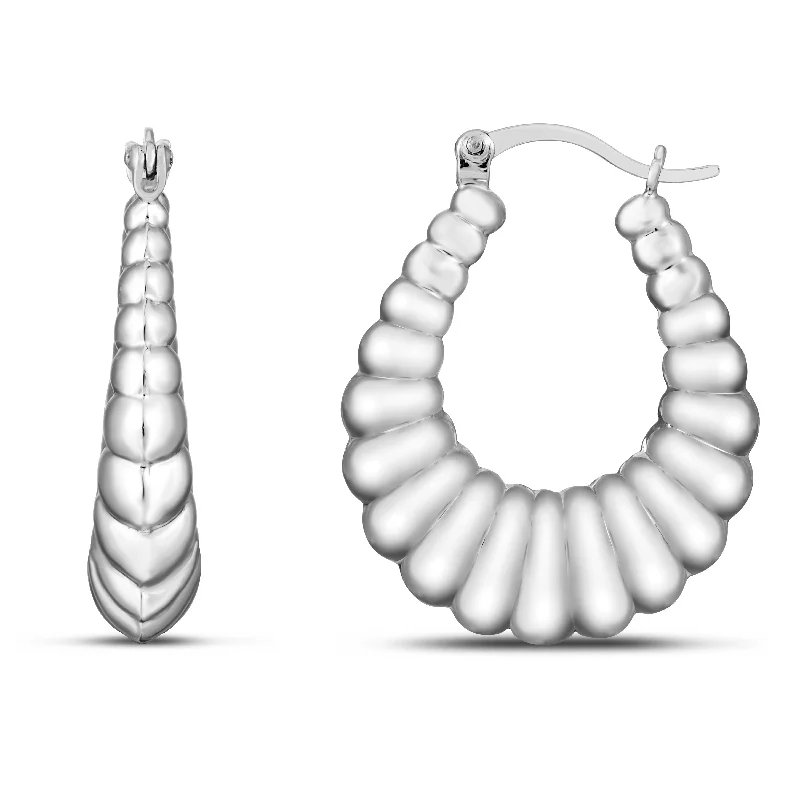 women's twisted ring-Silver Graduated Ribbed Hoops