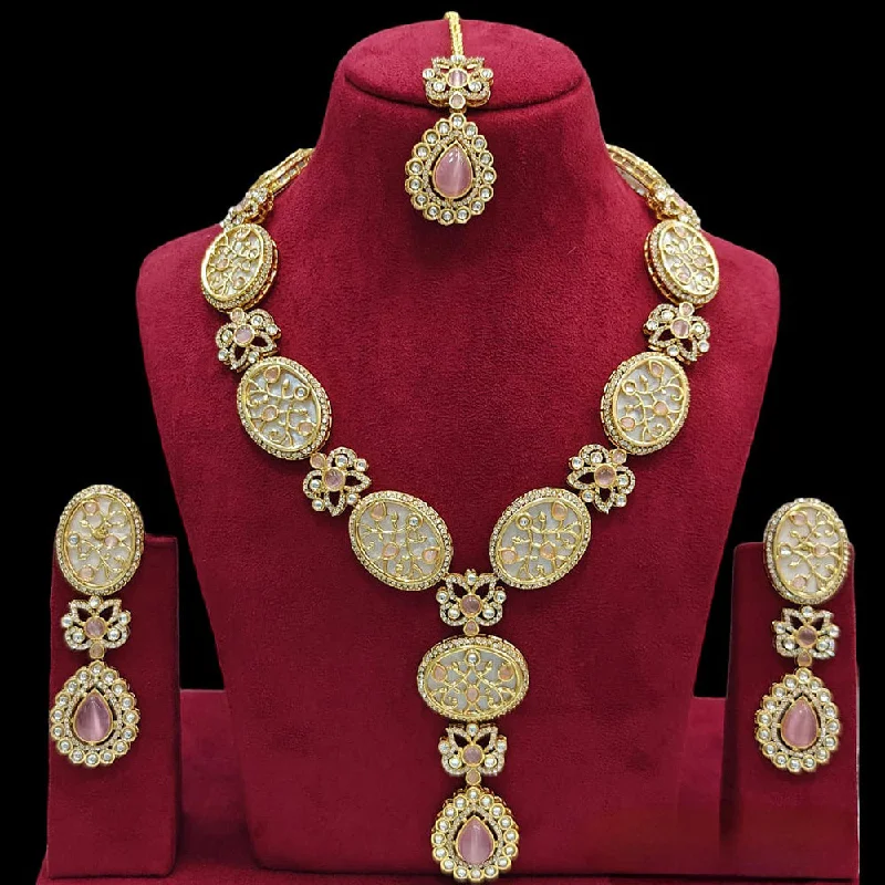 women's moon necklace-Jcm Gold Plated Kundan Necklace Set