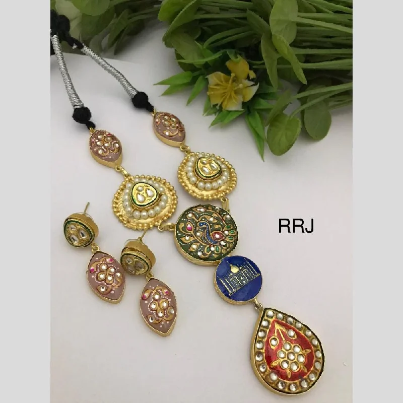 women's handmade necklace-FS Collection Gold Plated Multi Color Necklace Set