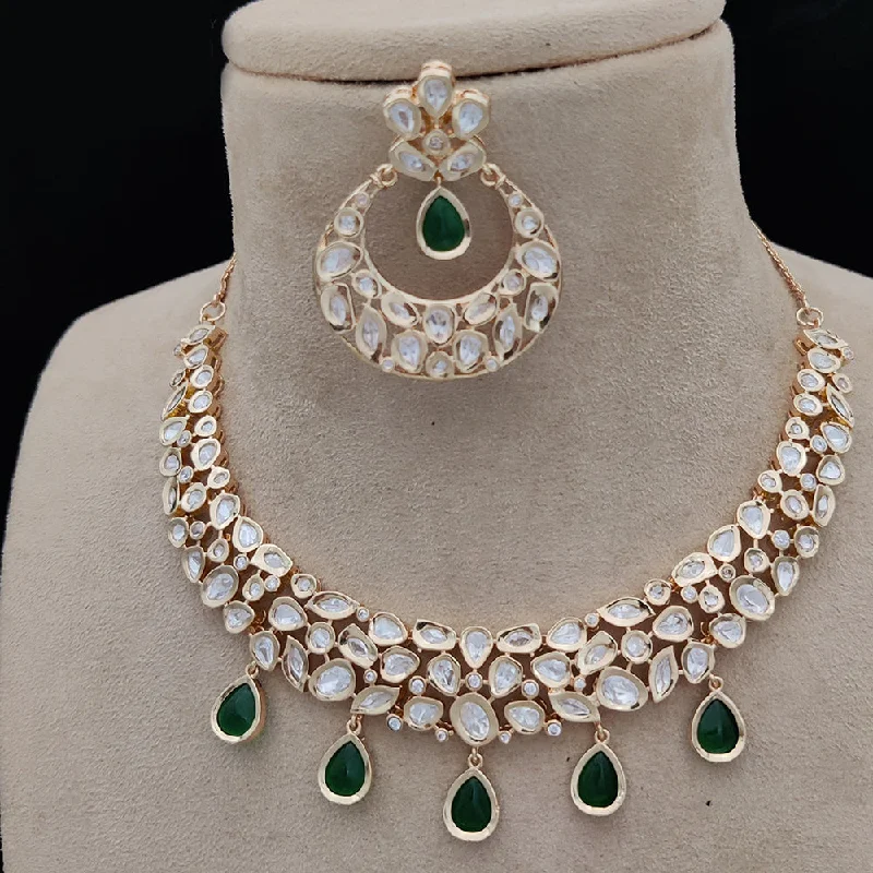 women's birthstone necklace-Jewel Addiction Gold Plated Kundan Necklace Set