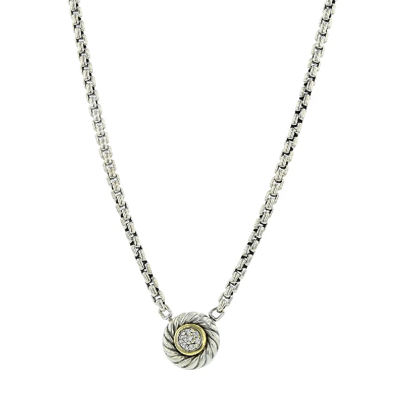 women's monogram necklace-David Yurman Sterling 18k Gold Pave Diamond Albion Pendant Necklace