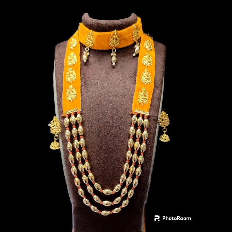 women's antique necklace-Manisha Jewellery Gold Plated Long Necklace Set