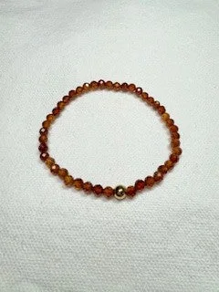 women's personalized necklace-Hessonite Garnet Faceted Bracelet with Gold Filled Bead