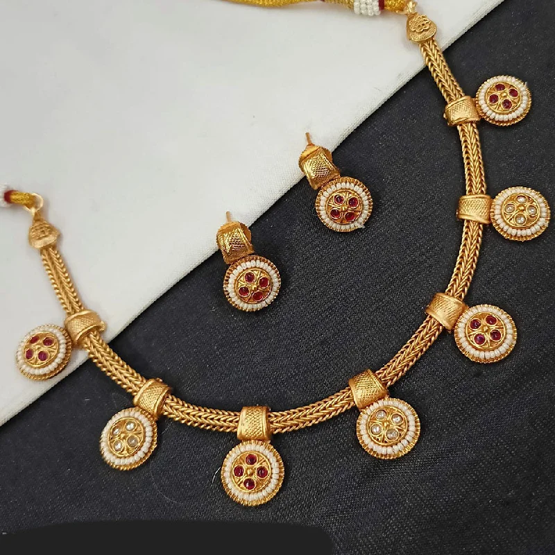 women's Valentine’s Day necklace-Padmawati Bangles Gold Plated Pota Stone And Pearls Necklace Set