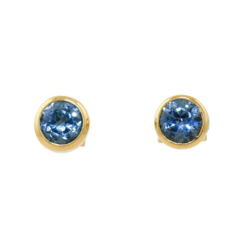 women's handmade ring-14k Gold x Round Light Teal Sapphire Studs