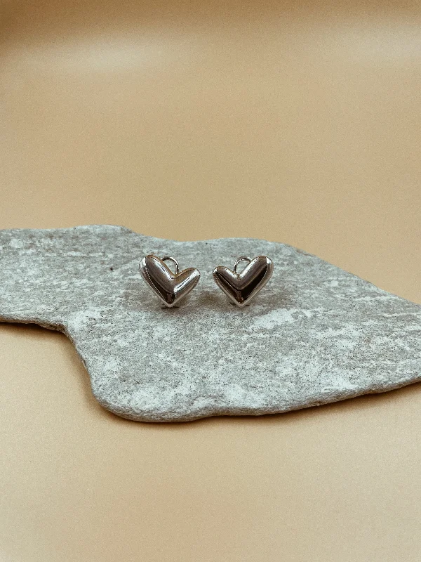 women's spiritual ring-Intuitive Abstract Heart Studs in Silver Tone