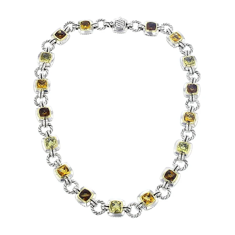 women's square necklace-David Yurman Renaissance Citrine and Smoky Quartz Necklace