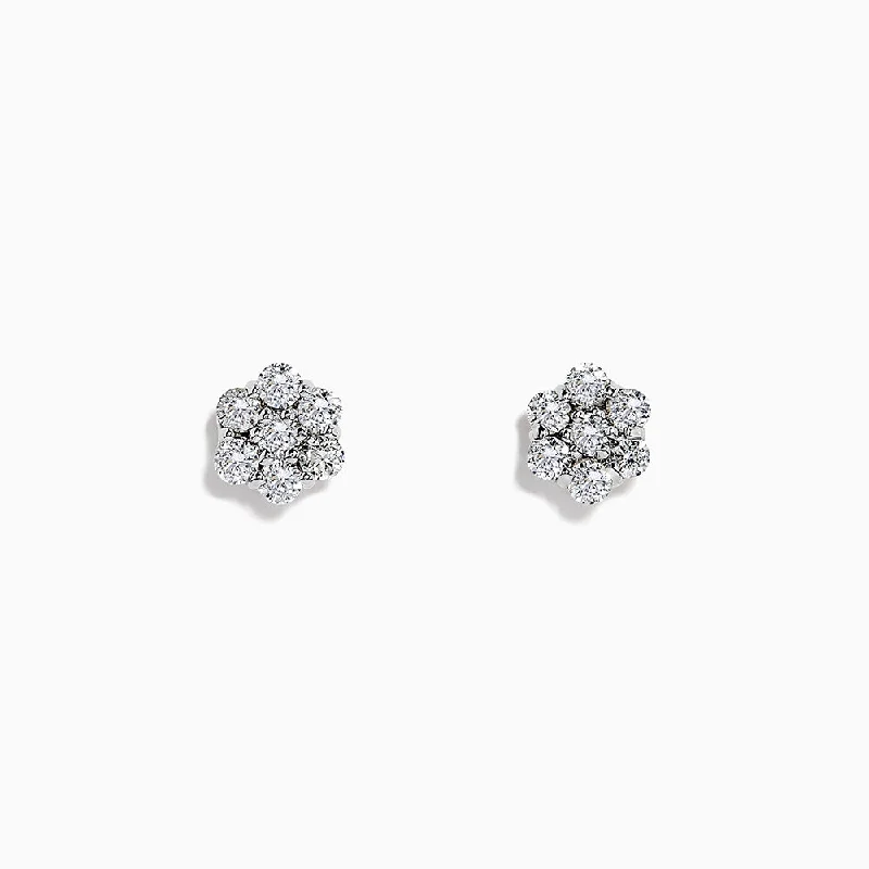 women's radiant cut ring-14k White Gold Diamond bouquet studs, 0.52 TCW