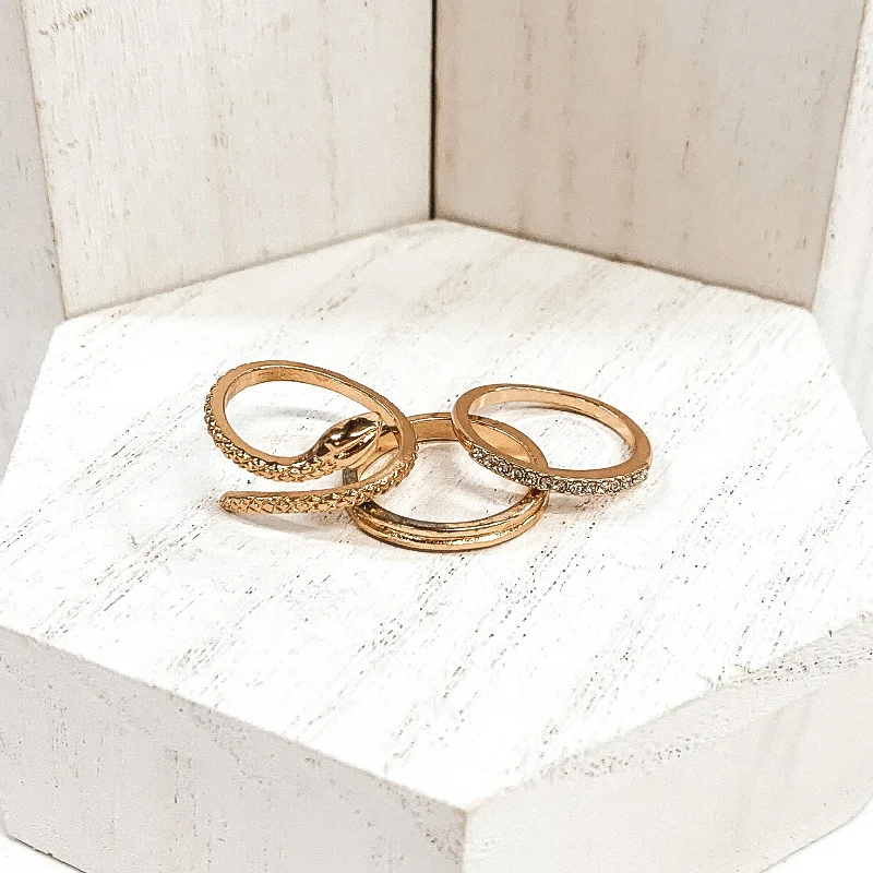 women's round ring-Set of 3 | Snake Ring Set in Gold Tone