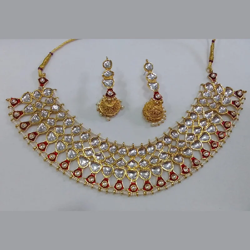 women's radiant cut necklace-Midas Touch Gold Plated Kundan Stone Necklace Set