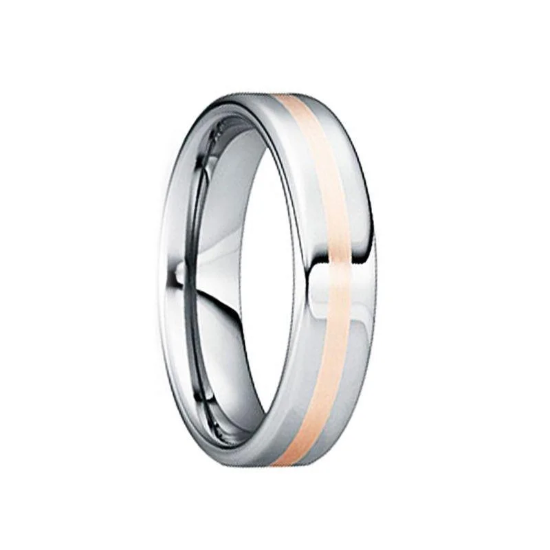 women's personalized engagement ring-CAELIUS Tungsten Wedding Ring with 18K Rose Gold Inlay - 6mm