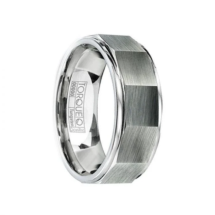 women's nature-inspired engagement ring-FAUSTUS Brushed Tungsten Wedding Ring with Concave Design & Polished Edges - 8mm