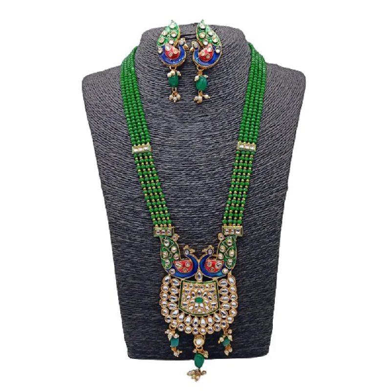 women's casual necklace-Shree Jai Sai Art Gold Plated Peacock Long Necklace Set