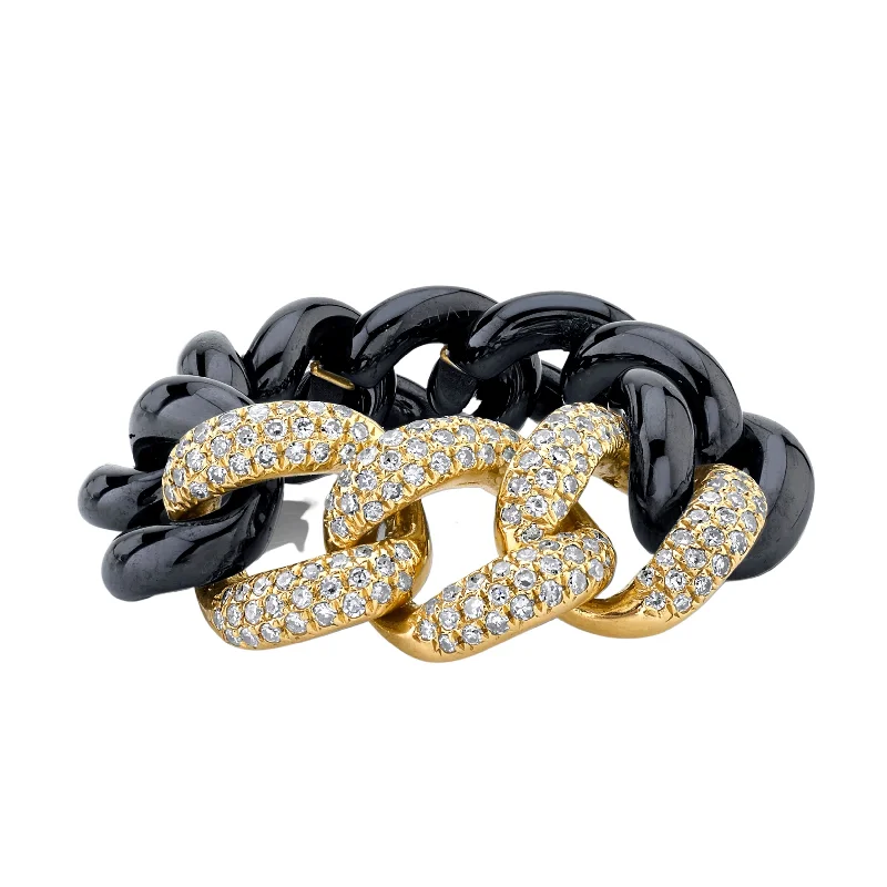 women's marquise ring-TRIPLE PAVE BLACK CERAMIC ESSENTIAL LINK RING