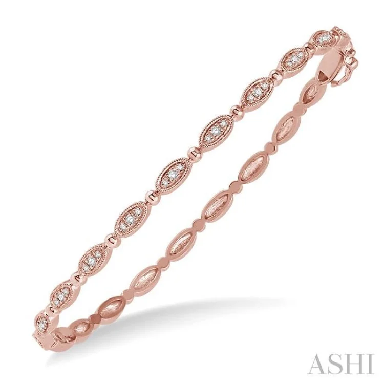 women's cushion cut necklace-1/4 Ctw Oval Mount Round Cut Diamond Stackable Bangle in 14K Rose Gold