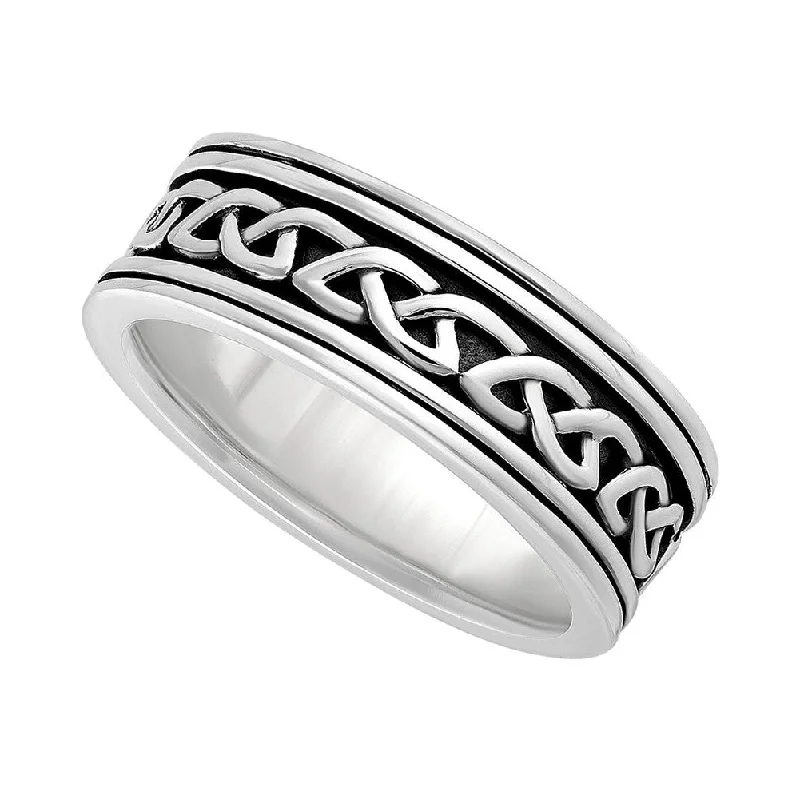 women's princess-cut engagement ring-Men's Sterling Silver Oxidized Celtic Knot Wedding Ring - S21073