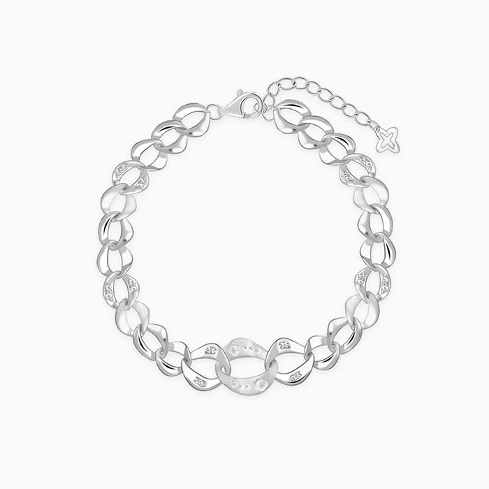 women's pearl necklace-Silver Intertwined Chain Bracelet