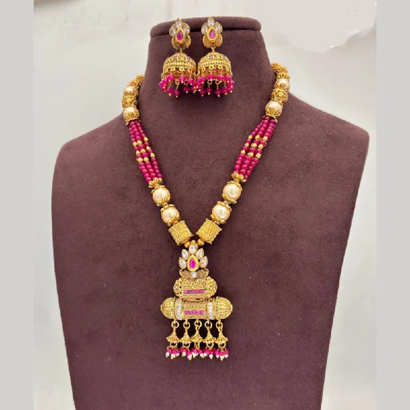 women's casual necklace-Jewel Addiction Gold Plated Pota Stone And Pearls Necklace Set