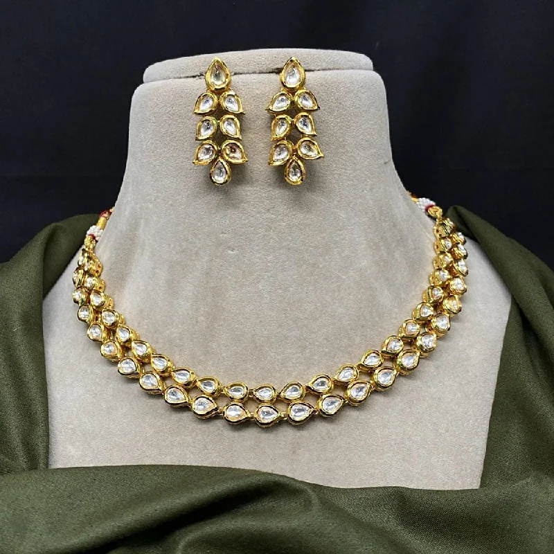 women's high-end necklace-Shagna Gold Plated Kundan Necklace Set