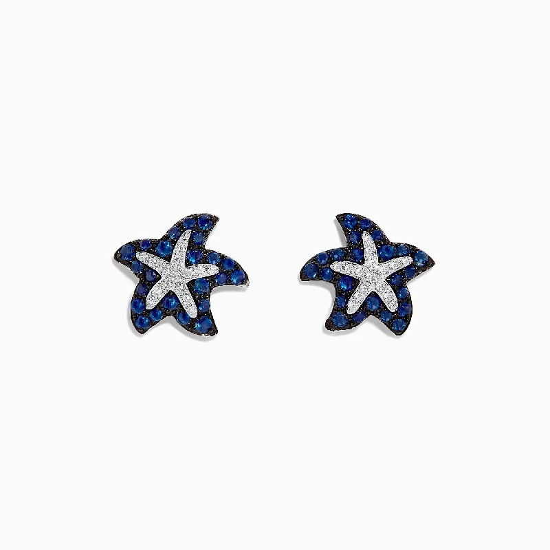 women's butterfly ring-Seaside 14K White Gold Sapphire & Diamond Starfish Studs, 0.82 TCW