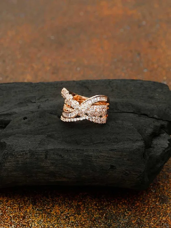 women's statement ring-Rose Gold Tanmayi Zirconia Ring - EOSS