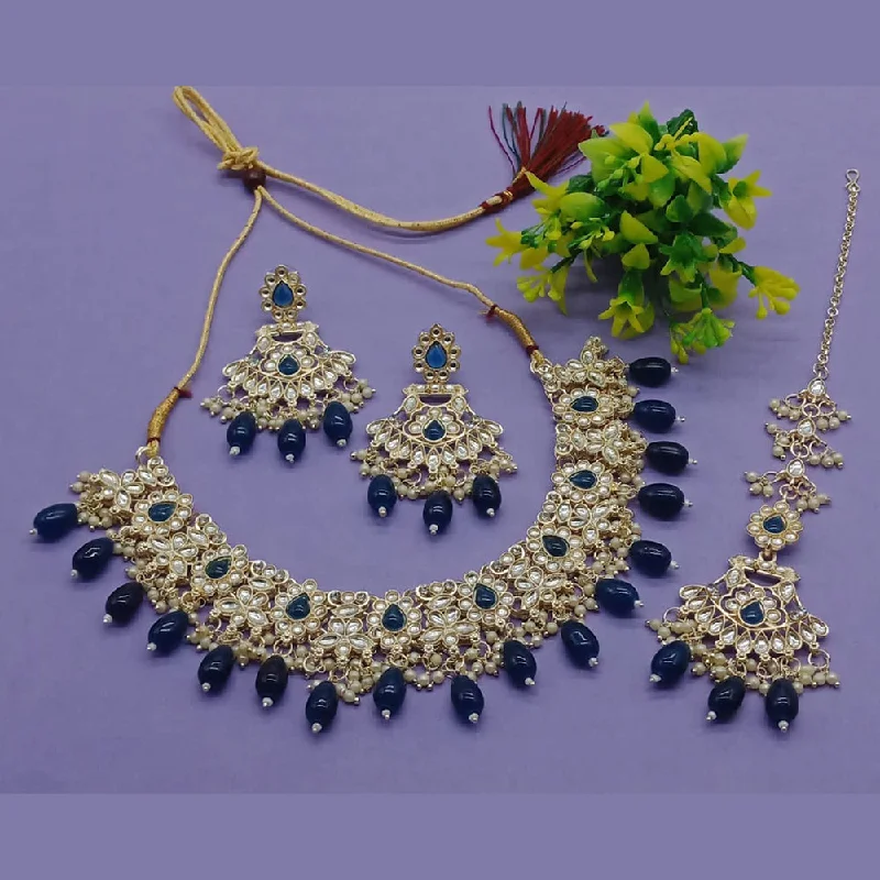 women's cushion cut necklace-India Art Gold Plated Kundan And Pearl Necklace Set