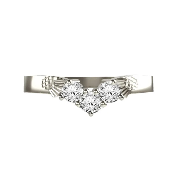 women's Edwardian engagement ring-Three Diamond Wishbone Double Thistle Wedding Ring in White Gold