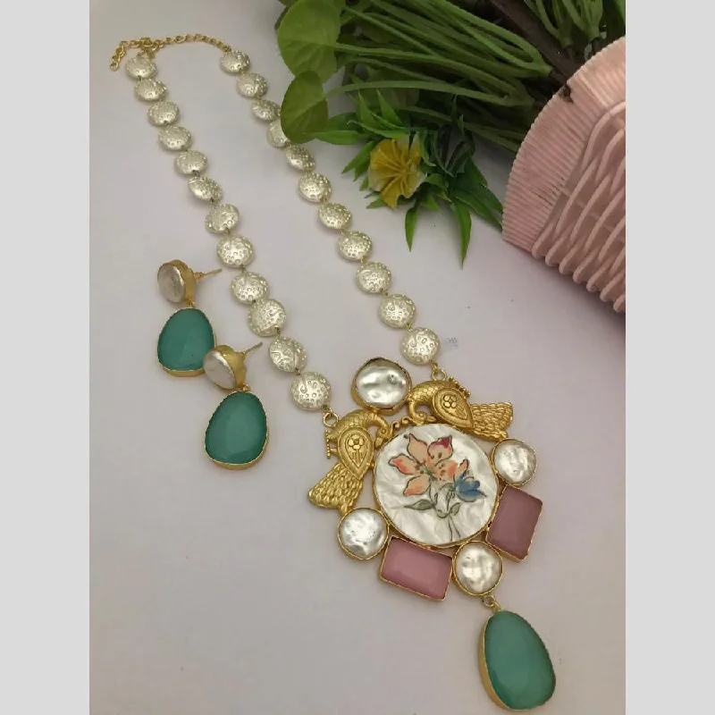 women's quartz necklace-FS Collection Gold Plated Mother Of Pearl Necklace Set