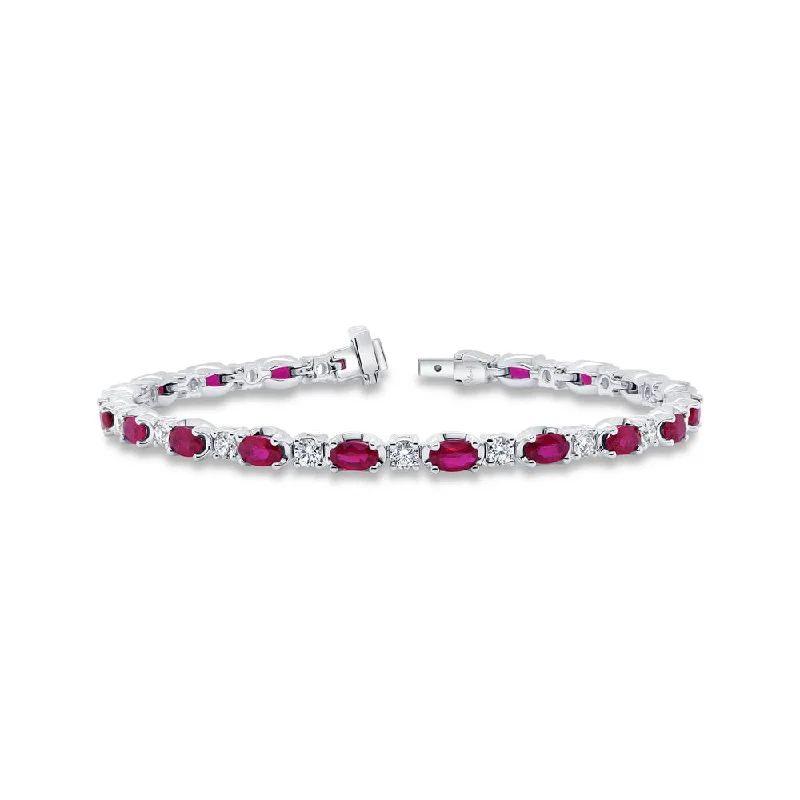 women's star necklace-Uneek Precious Collection 1-Row Oval Shaped Ruby Link Bracelet