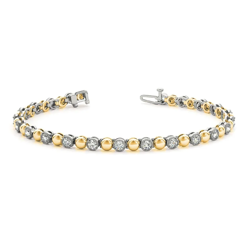 women's engraved necklace-0.70 ctw Round Diamond Tennis Bracelet Milgrain & Gold Balls