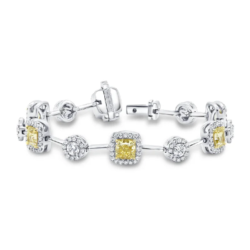 women's wedding necklace-Uneek Natureal Collection Halo Cushion Cut Fancy Light Yellow Diamond Link Bracelet