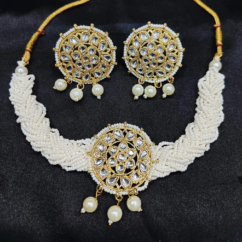 women's affordable necklace-Lalita Creation Gold Plated Kundan And Pearl Choker Necklace Set