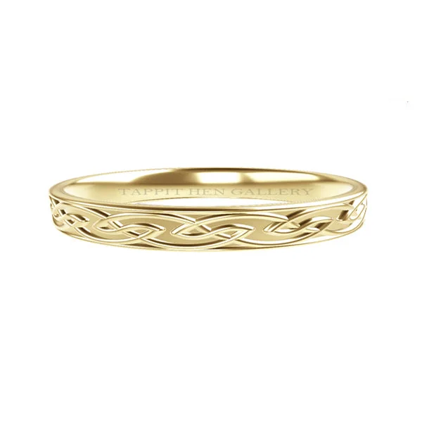 women's fair trade engagement ring-NARROW EDINBURGH CELTIC KNOT WORK WEDDING RING IN YELLOW GOLD