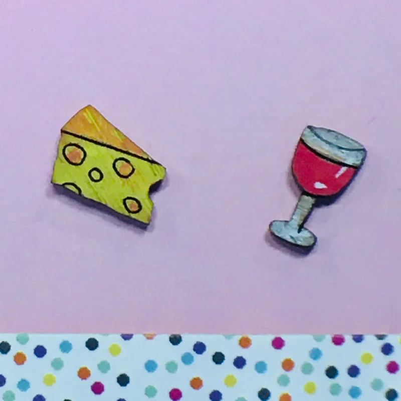 women's floral ring-Studs: Cheese and Wine