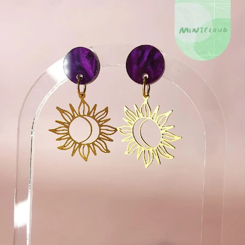 women's three-stone ring-Mintcloud Brass Dangles - Sun Flower