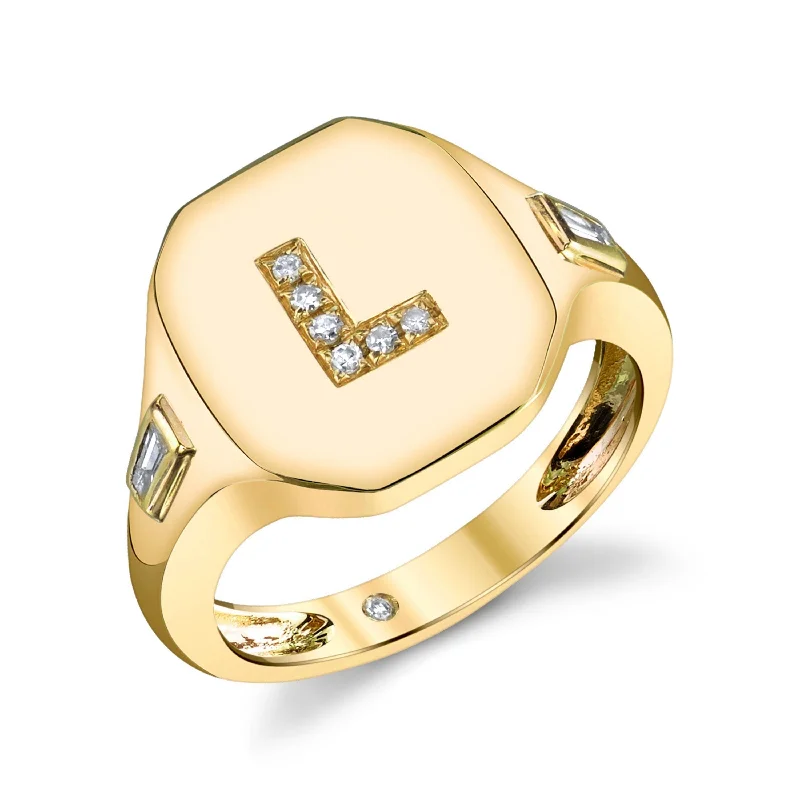 women's topaz ring-READY TO SHIP DIAMOND INITIAL PINKY RING