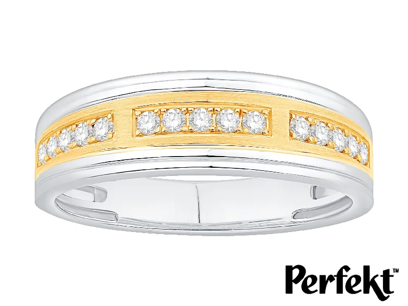 women's celebrity-style engagement ring-10K White Gold And Yellow Gold Diamond Gents Wedding Ring