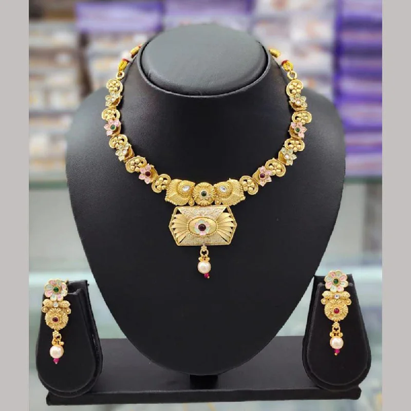 women's sun necklace-Anjali Jewellery Gold Plated Pota Stone Meenakari Necklace Set