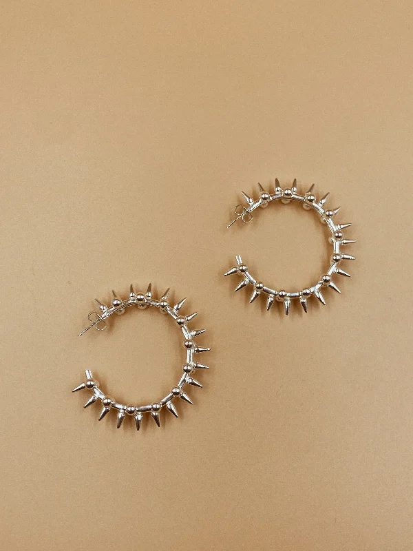 women's opal ring-Big Hanie Spike Hoops in Silver Tone